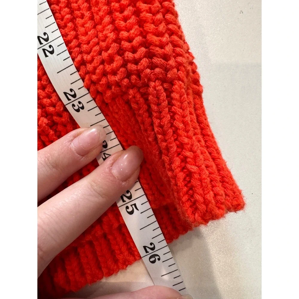 J Crew Bright Orange Ribbed Chunky Crew Neck Sweater Size‎ S Cozy Cottagecore